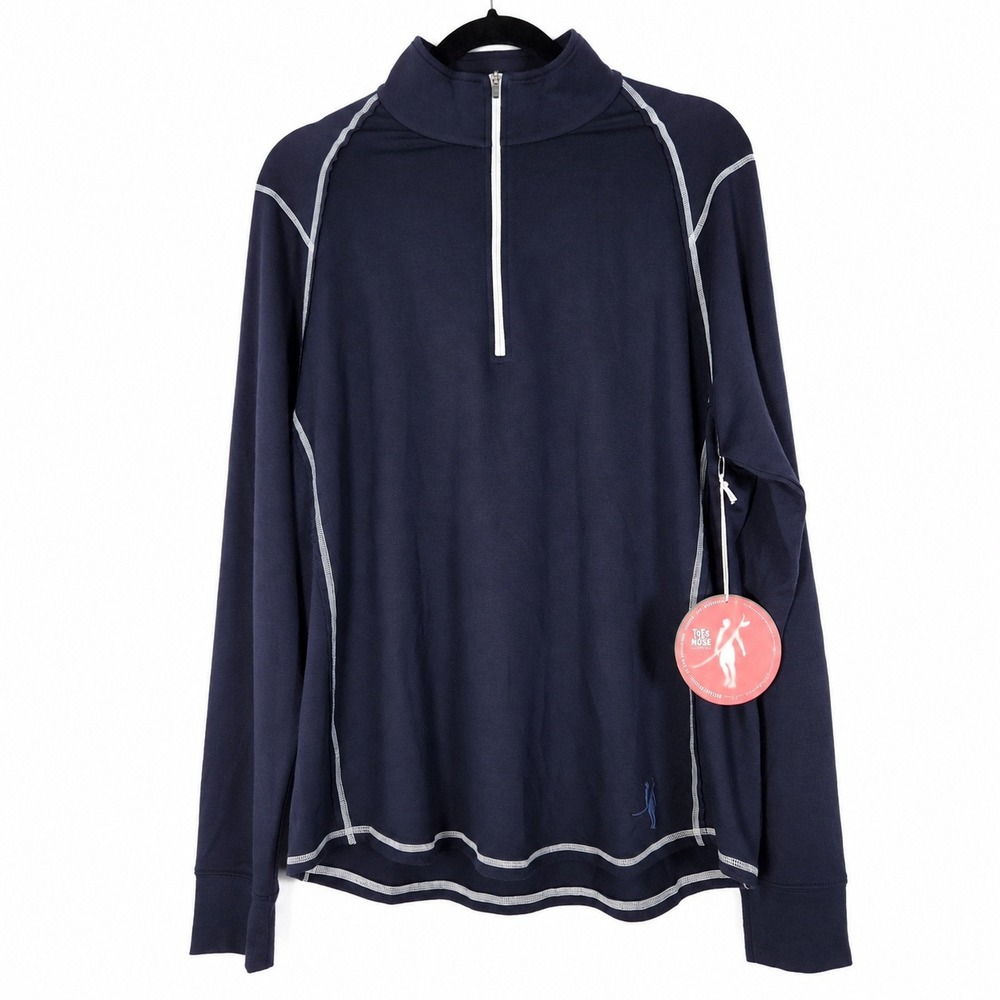 NWT Toes on the Nose Barrel Raglan Half Zip Men L Navy Performance Gorpcore Surf